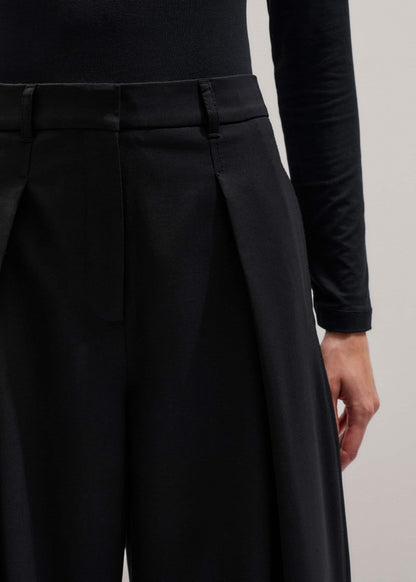 ME+EM Black Wool Exaggerated Tapered Pleat Pant