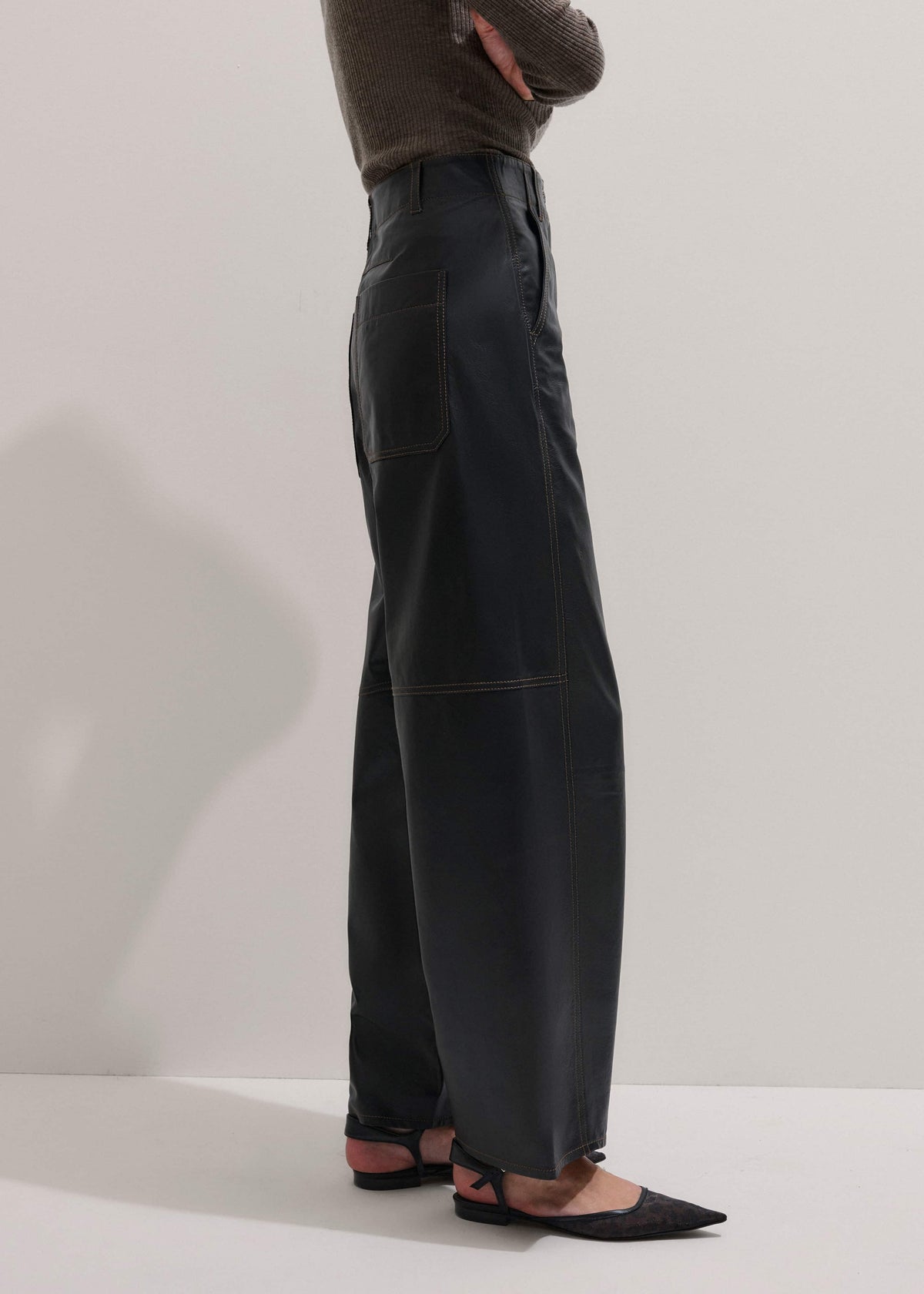 ME+EM Black Leather Extreme Tapered Pant