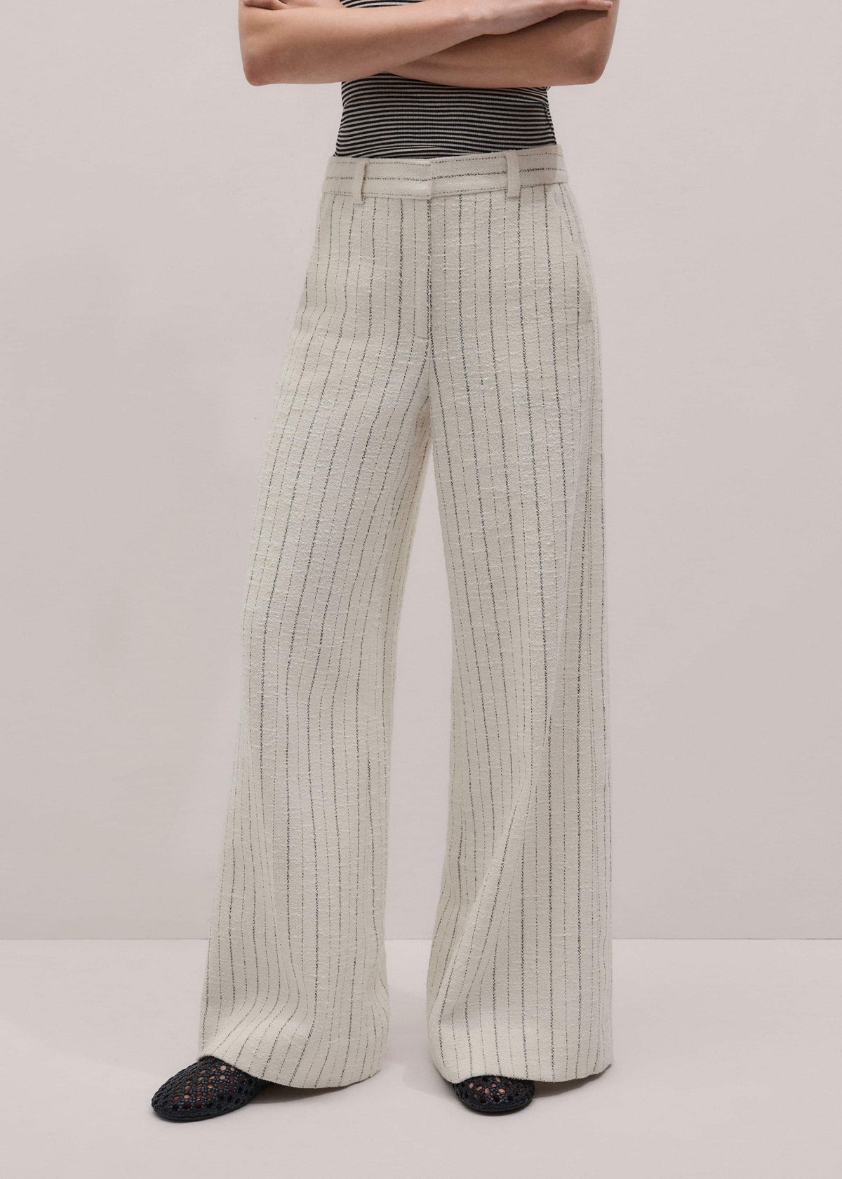 ME+EM Ivory Striped Leg Elongator Pant