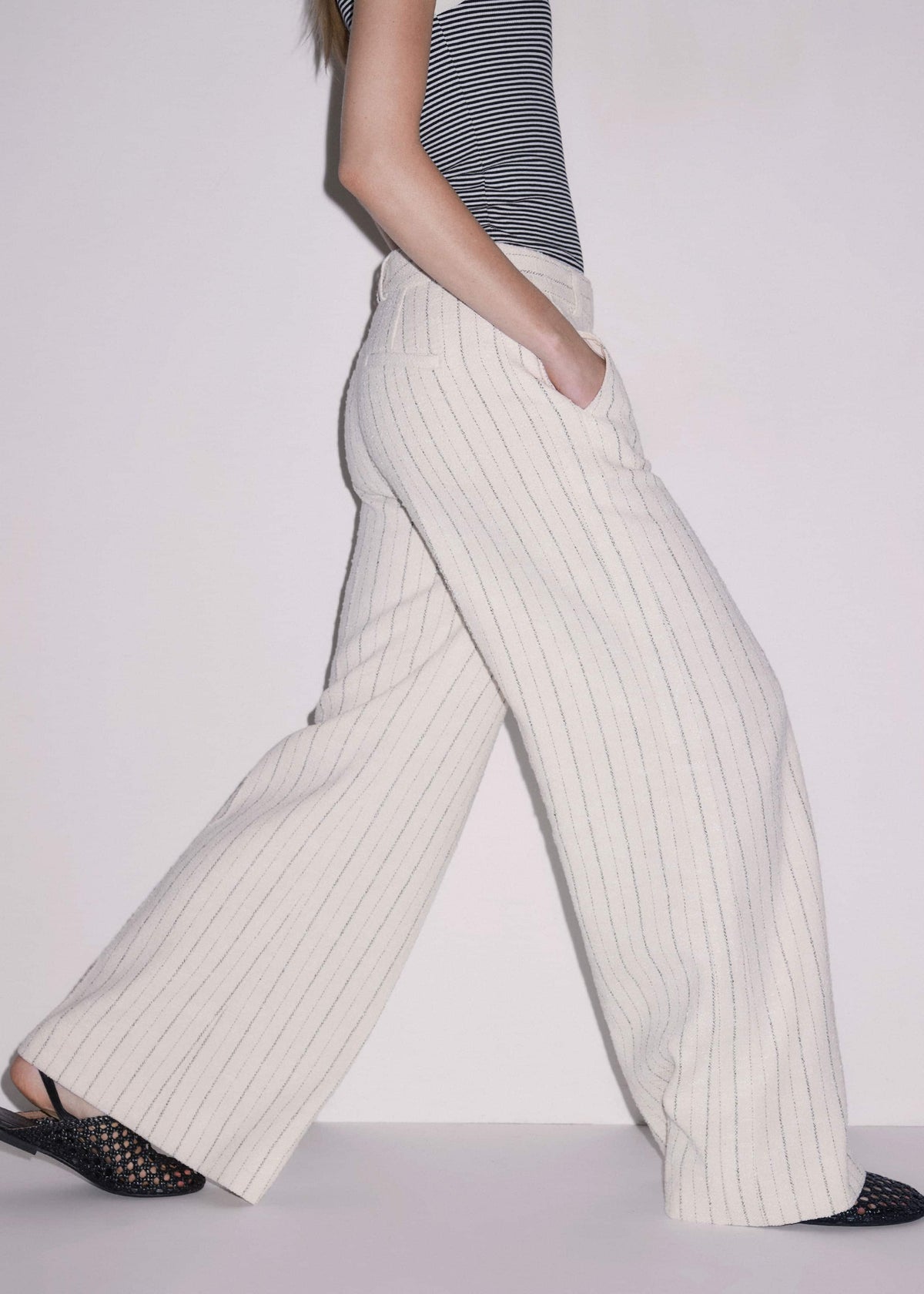 ME+EM Ivory Striped Leg Elongator Pant