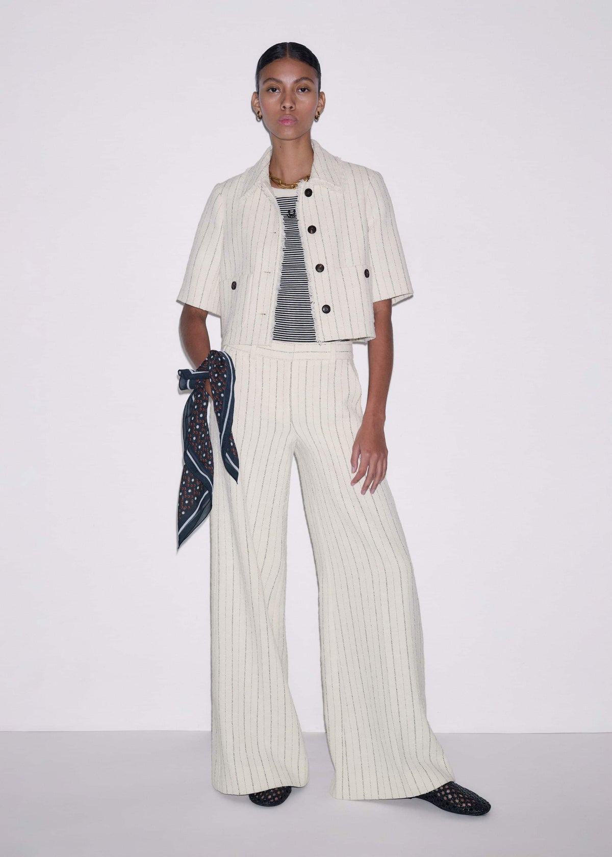 ME+EM Ivory Striped Leg Elongator Pant