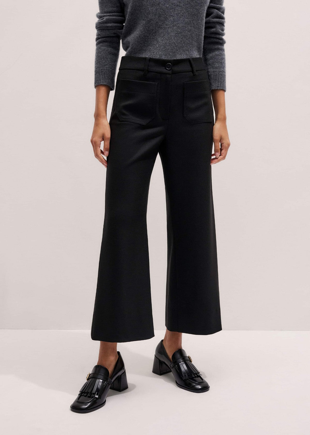 ME+EM Black Stretch Twill Patch Pocket Cropped Kick-Flare Pant