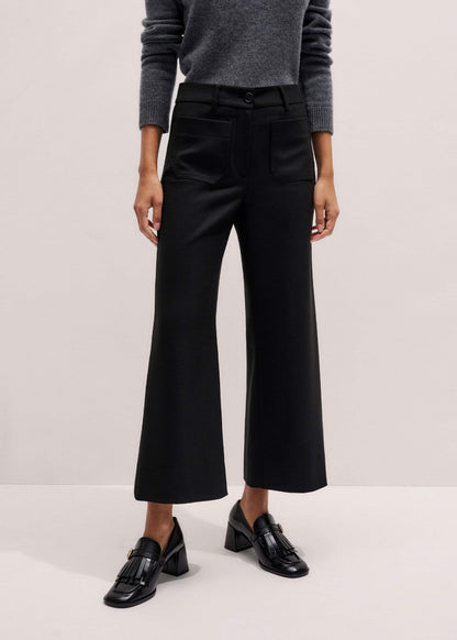 ME+EM Black Stretch Twill Patch Pocket Cropped Kick-Flare Pant