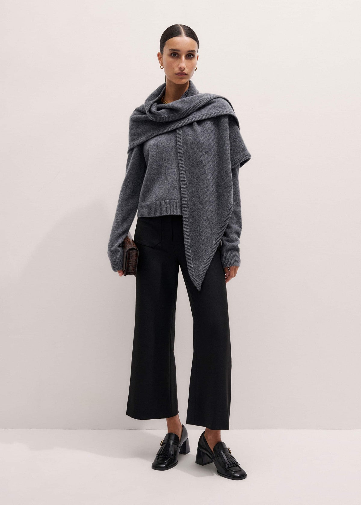 ME+EM Black Stretch Twill Patch Pocket Cropped Kick-Flare Pant