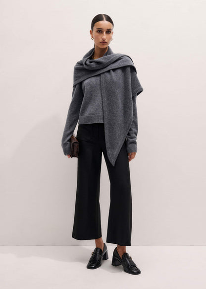 ME+EM Black Stretch Twill Patch Pocket Cropped Kick-Flare Pant