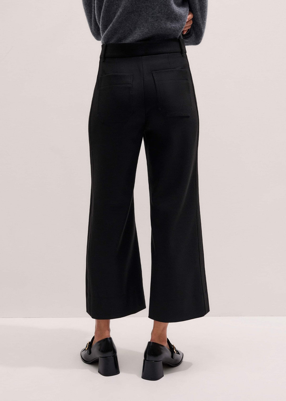 ME+EM Black Stretch Twill Patch Pocket Cropped Kick-Flare Pant