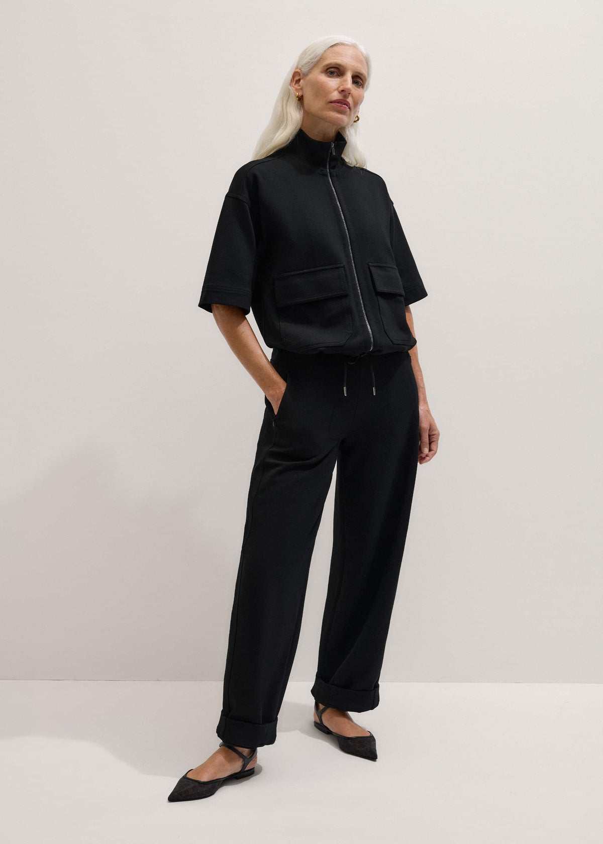 ME+EM Black Luxe Travel Tailoring Barrel-Leg Pant
