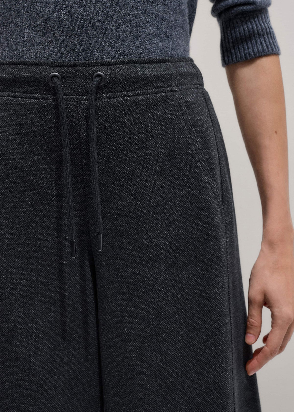 ME+EM Gray Herringbone Barrel-Leg Pant