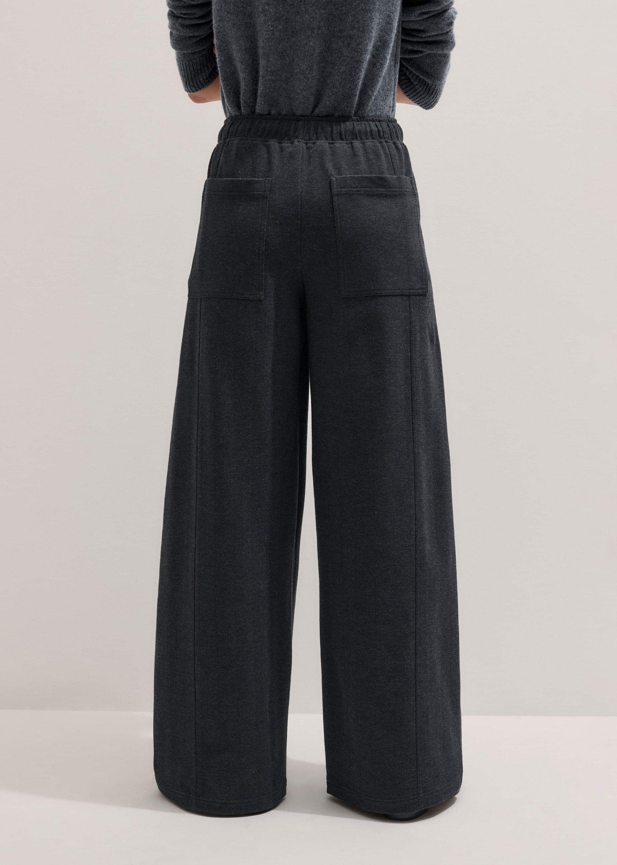 ME+EM Gray Herringbone Barrel-Leg Pant
