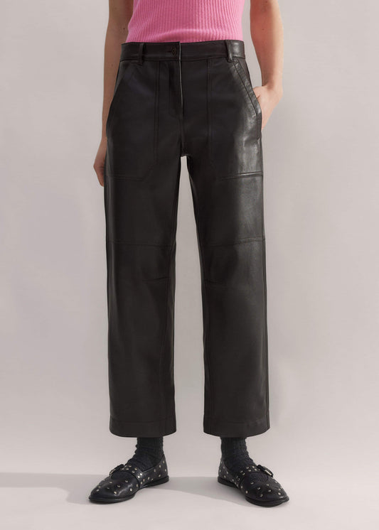 ME+EM Black Washed Leather Engineered-Leg Pant