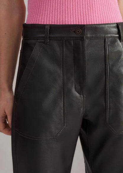ME+EM Black Washed Leather Engineered-Leg Pant