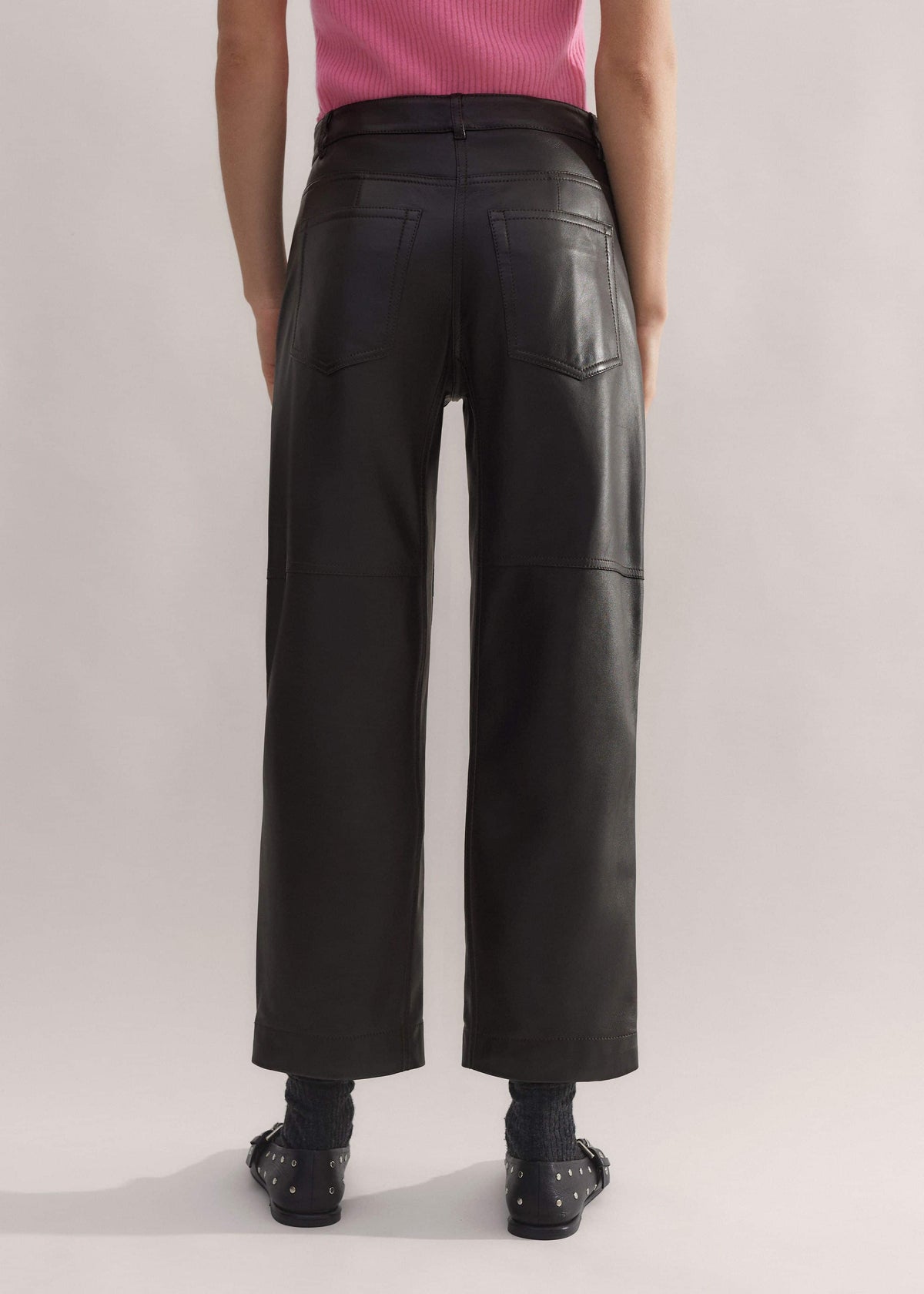 ME+EM Black Washed Leather Engineered-Leg Pant