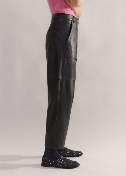 ME+EM Black Washed Leather Engineered-Leg Pant