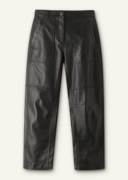 ME+EM Black Washed Leather Engineered-Leg Pant