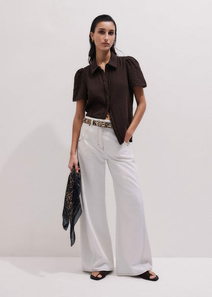 ME+EM Brown Cheesecloth Trim Detail Blouse