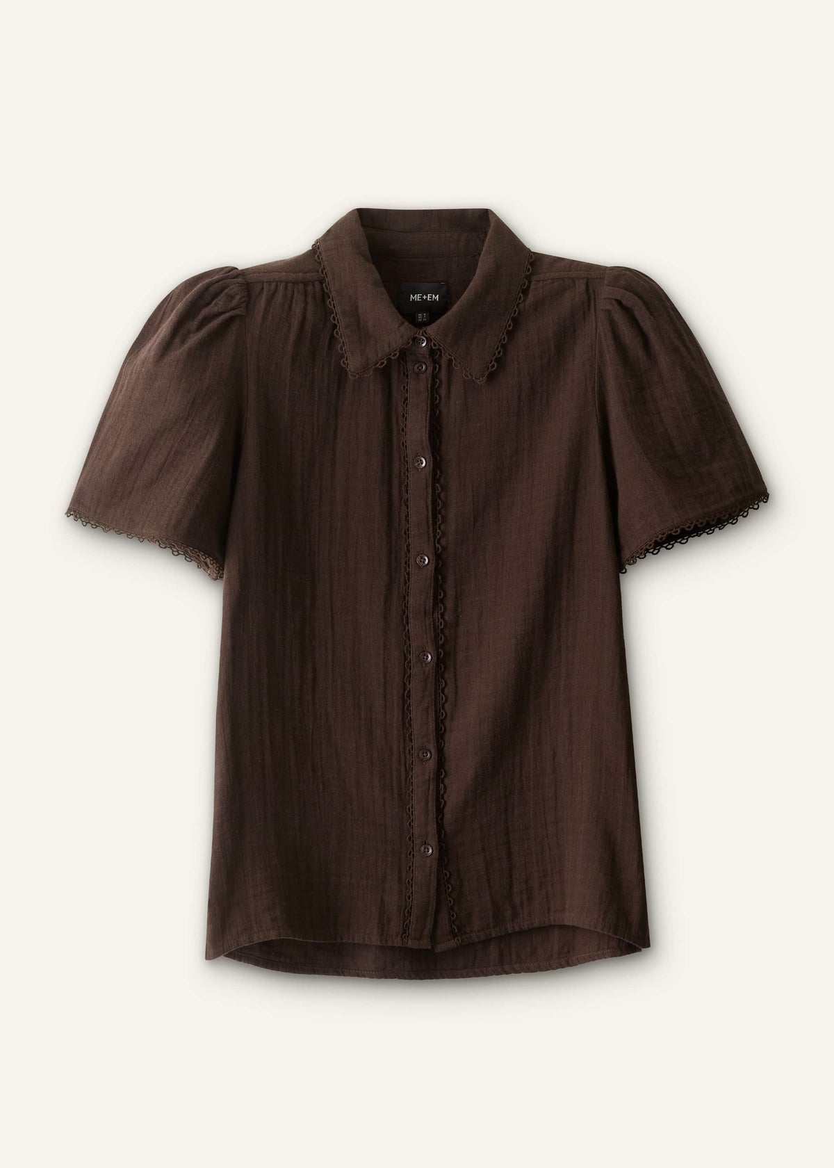 ME+EM Brown Cheesecloth Trim Detail Blouse