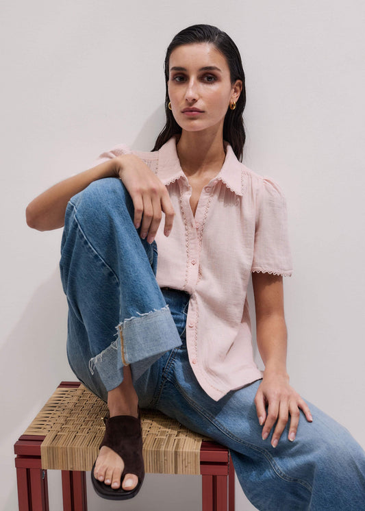 ME+EM Pink Cheesecloth Trim Detail Blouse