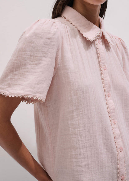ME+EM Pink Cheesecloth Trim Detail Blouse