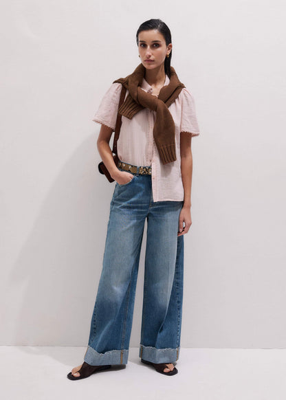 ME+EM Pink Cheesecloth Trim Detail Blouse