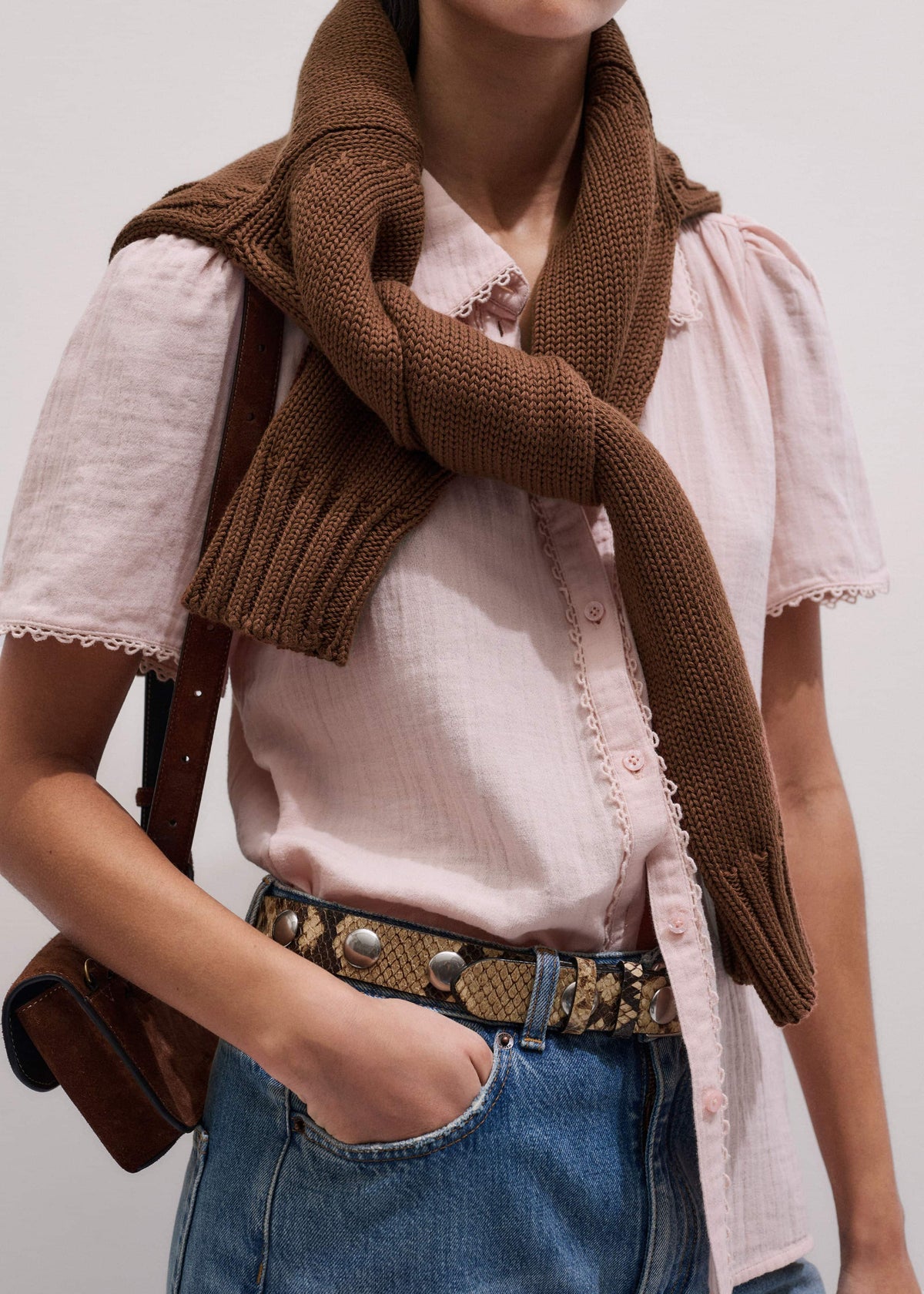 ME+EM Pink Cheesecloth Trim Detail Blouse