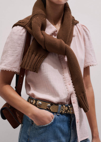 ME+EM Pink Cheesecloth Trim Detail Blouse