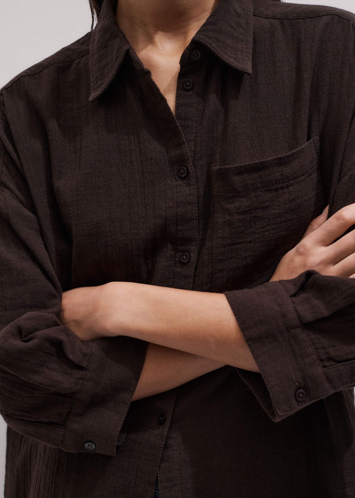 ME+EM Brown Cheesecloth Relaxed Summer Shirt