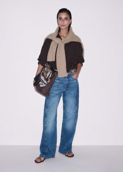 ME+EM Brown Cheesecloth Relaxed Summer Shirt