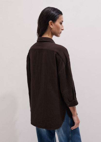 ME+EM Brown Cheesecloth Relaxed Summer Shirt