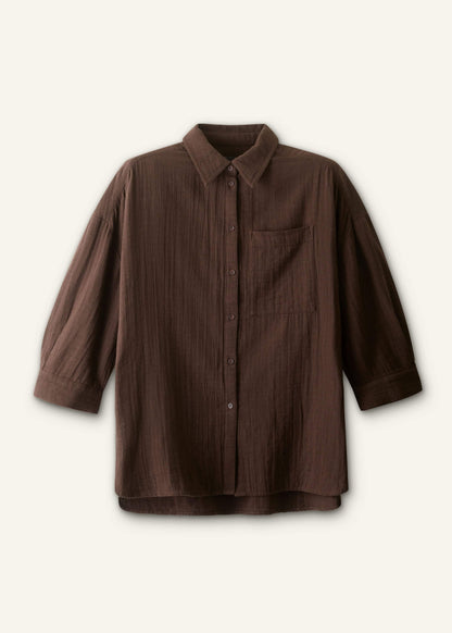 ME+EM Brown Cheesecloth Relaxed Summer Shirt