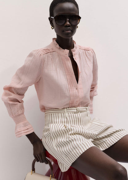 ME+EM Pink Pleat Detail Long Sleeve Cheesecloth Blouse