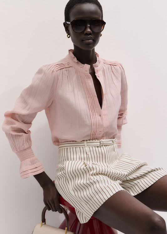 ME+EM Pink Pleat Detail Long Sleeve Cheesecloth Blouse