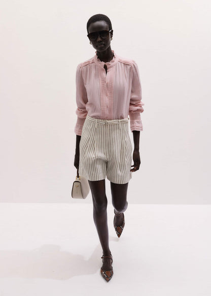 ME+EM Pink Pleat Detail Long Sleeve Cheesecloth Blouse