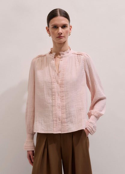 ME+EM Pink Pleat Detail Long Sleeve Cheesecloth Blouse