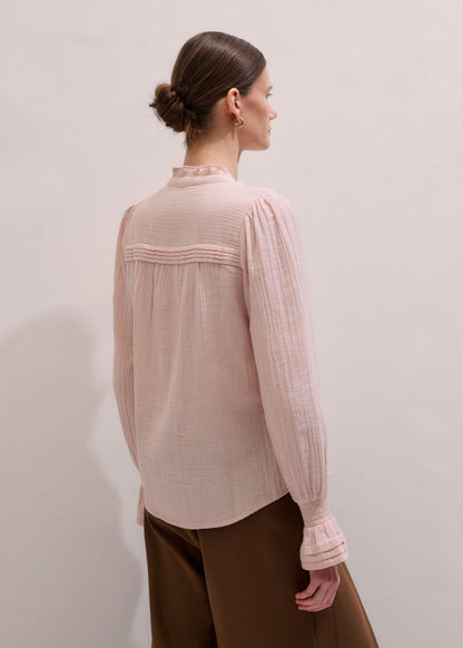 ME+EM Pink Pleat Detail Long Sleeve Cheesecloth Blouse