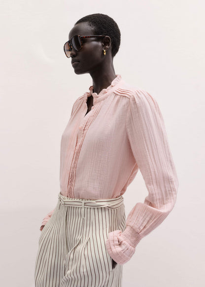 ME+EM Pink Pleat Detail Long Sleeve Cheesecloth Blouse