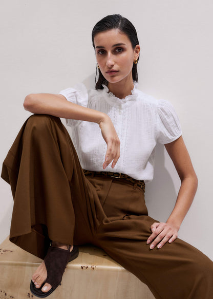 ME+EM White Straight Cheesecloth Cap-Sleeve Blouse