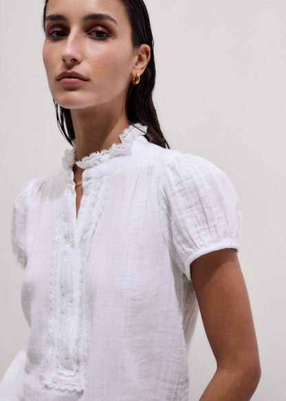 ME+EM White Straight Cheesecloth Cap-Sleeve Blouse