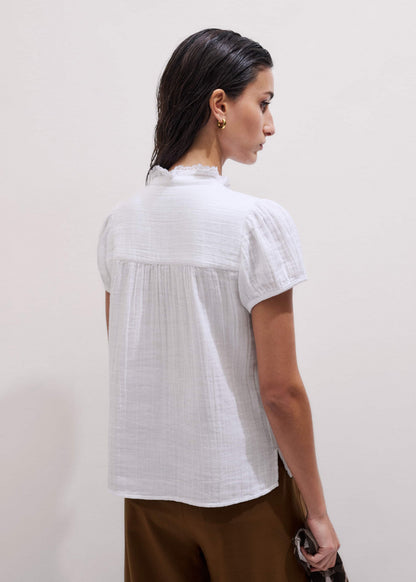 ME+EM White Straight Cheesecloth Cap-Sleeve Blouse