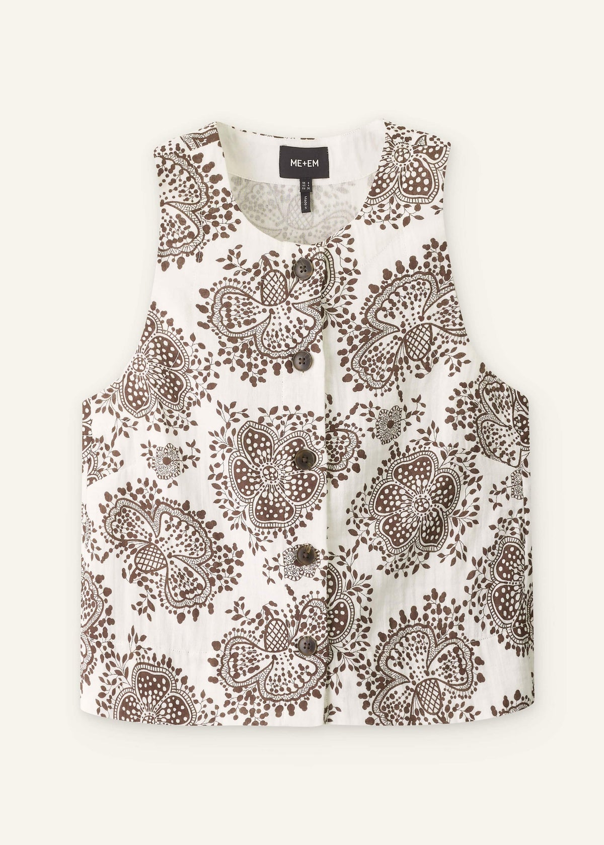ME+EM White Cheesecloth Full Bloom Print Short Straight Top