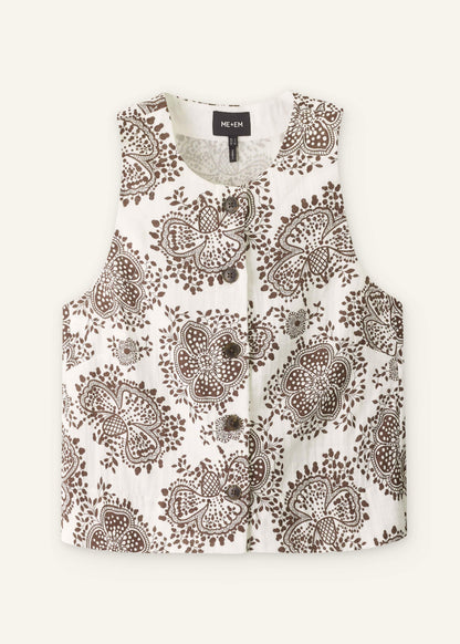 ME+EM White Cheesecloth Full Bloom Print Short Straight Top