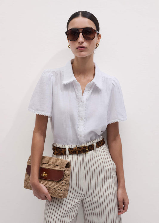 ME+EM White Cheesecloth Trim Detail Blouse