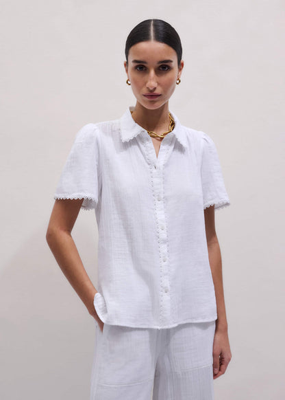 ME+EM White Cheesecloth Trim Detail Blouse