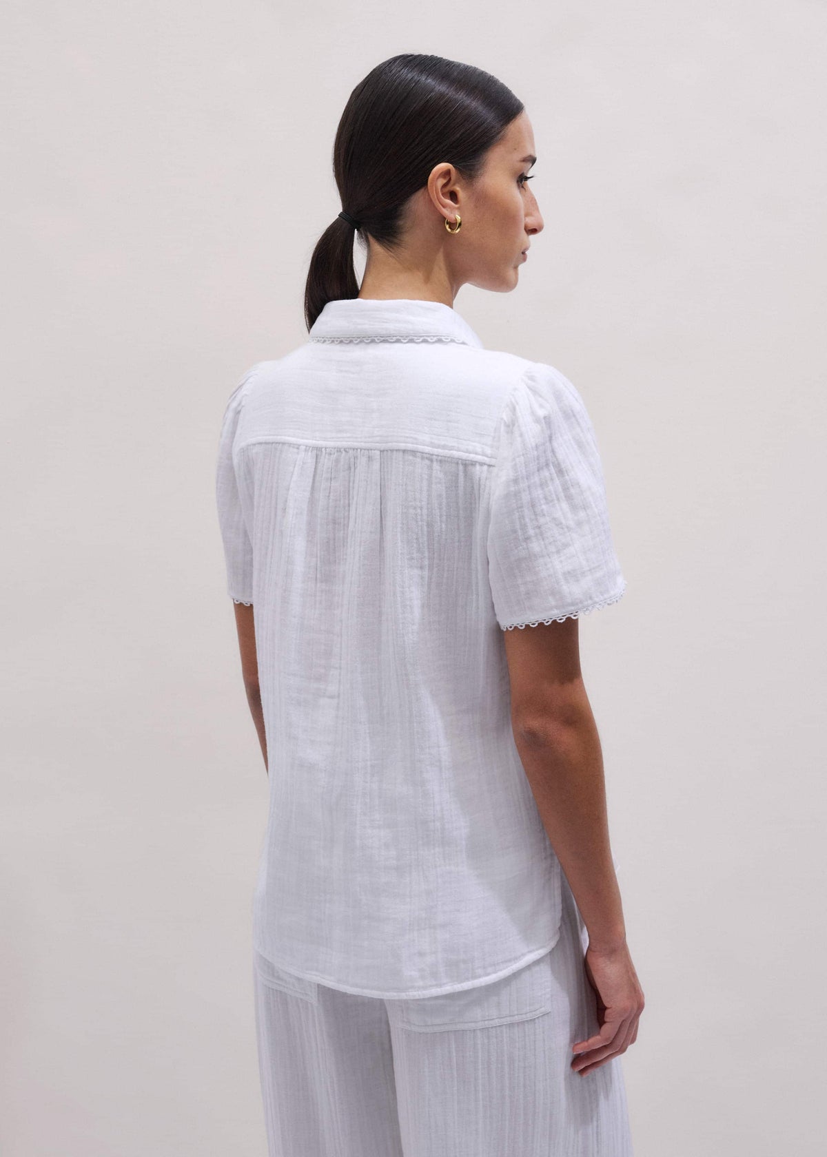 ME+EM White Cheesecloth Trim Detail Blouse
