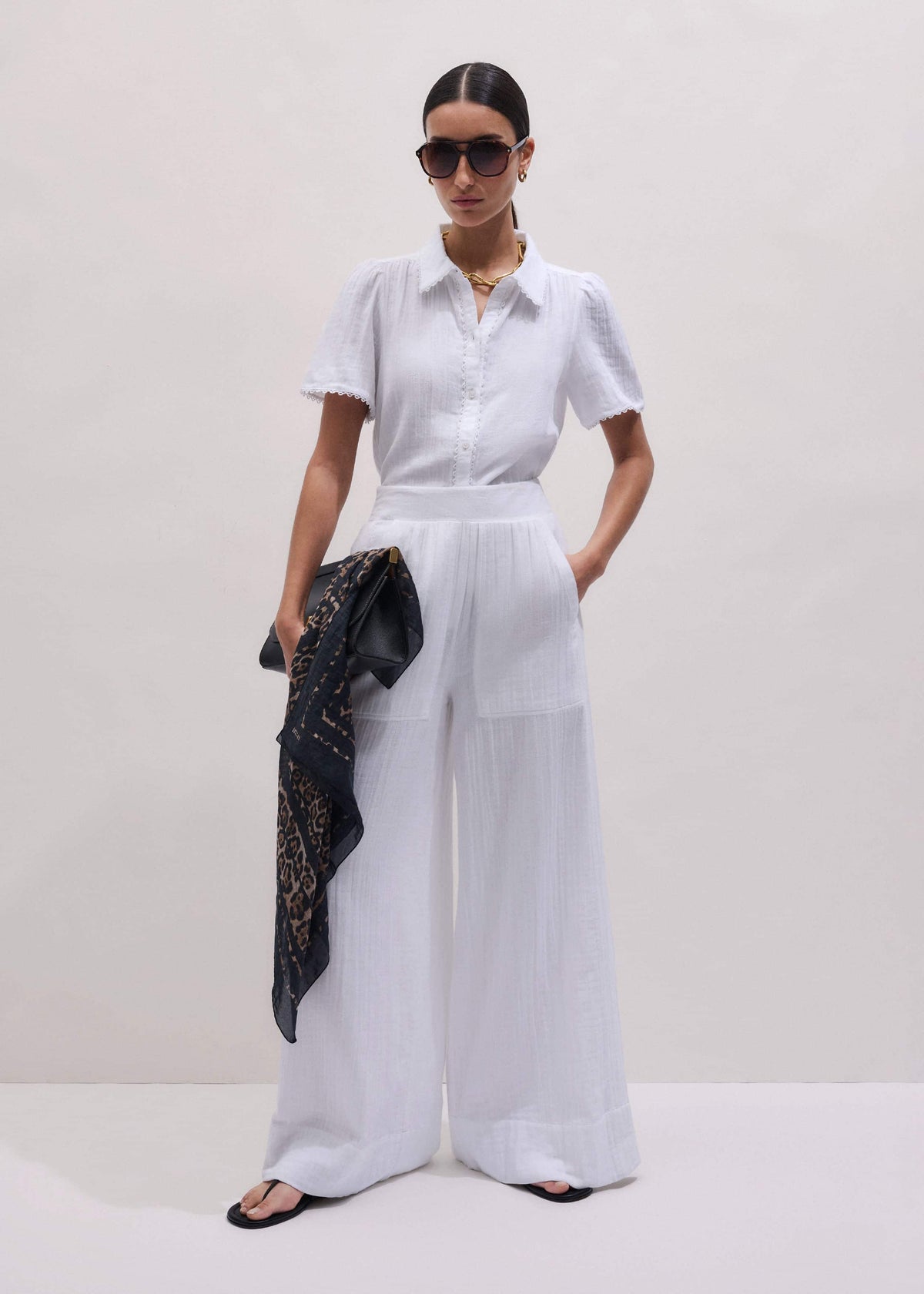 ME+EM White Cheesecloth Trim Detail Blouse
