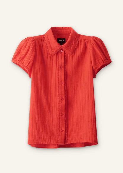 ME+EM Red Cheesecloth Cap-Sleeve Blouse