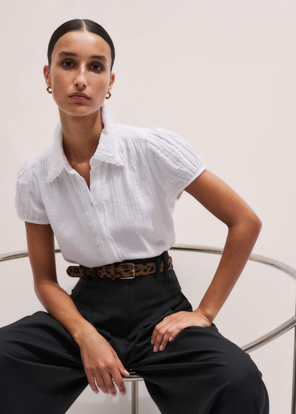ME+EM White Cheesecloth Cap-Sleeve Blouse