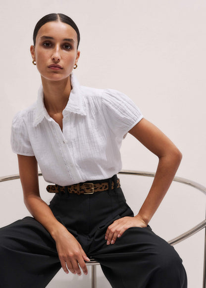 ME+EM White Cheesecloth Cap-Sleeve Blouse