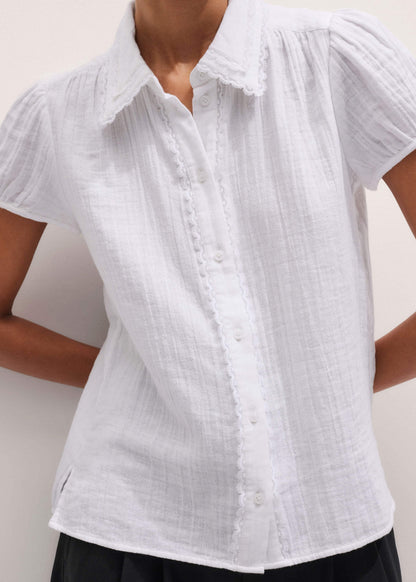 ME+EM White Cheesecloth Cap-Sleeve Blouse