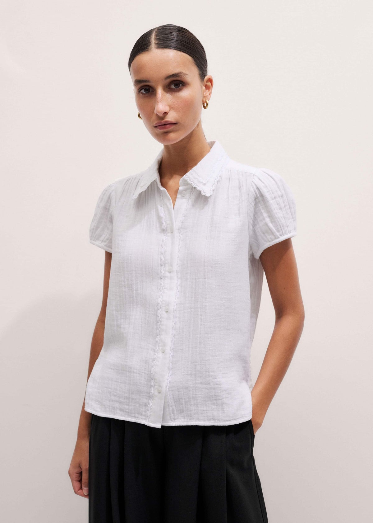 ME+EM White Cheesecloth Cap-Sleeve Blouse