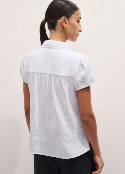 ME+EM White Cheesecloth Cap-Sleeve Blouse
